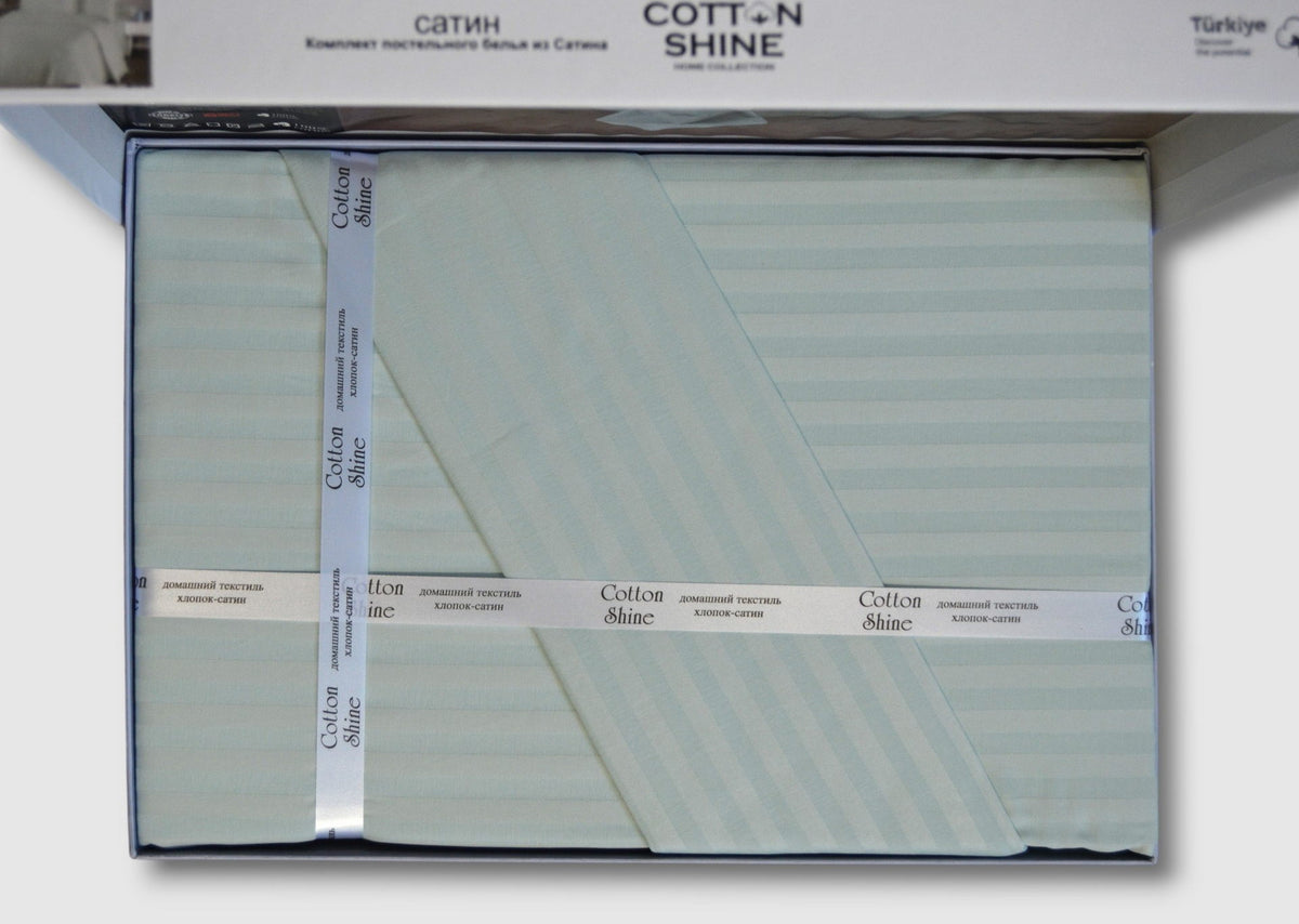 Постільна білизна Cotton Shine Stripe Satin 200х220 Su Yesili