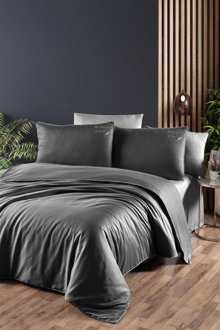 Комплект постільної білизни First Choice Deluxe Satin DARK 200х220 Timeless Antracite