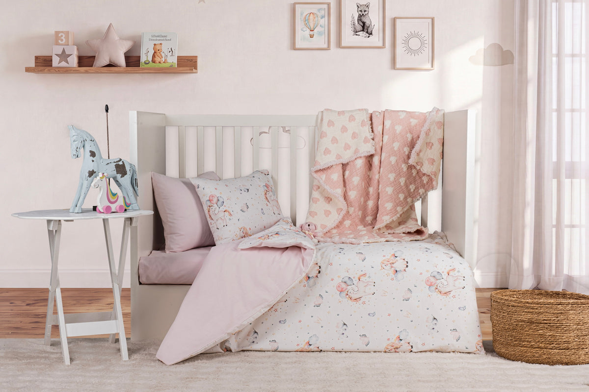 Постільна білизна Saheser Baby Pique Set 110 х 120 см. Unicorn Pudra