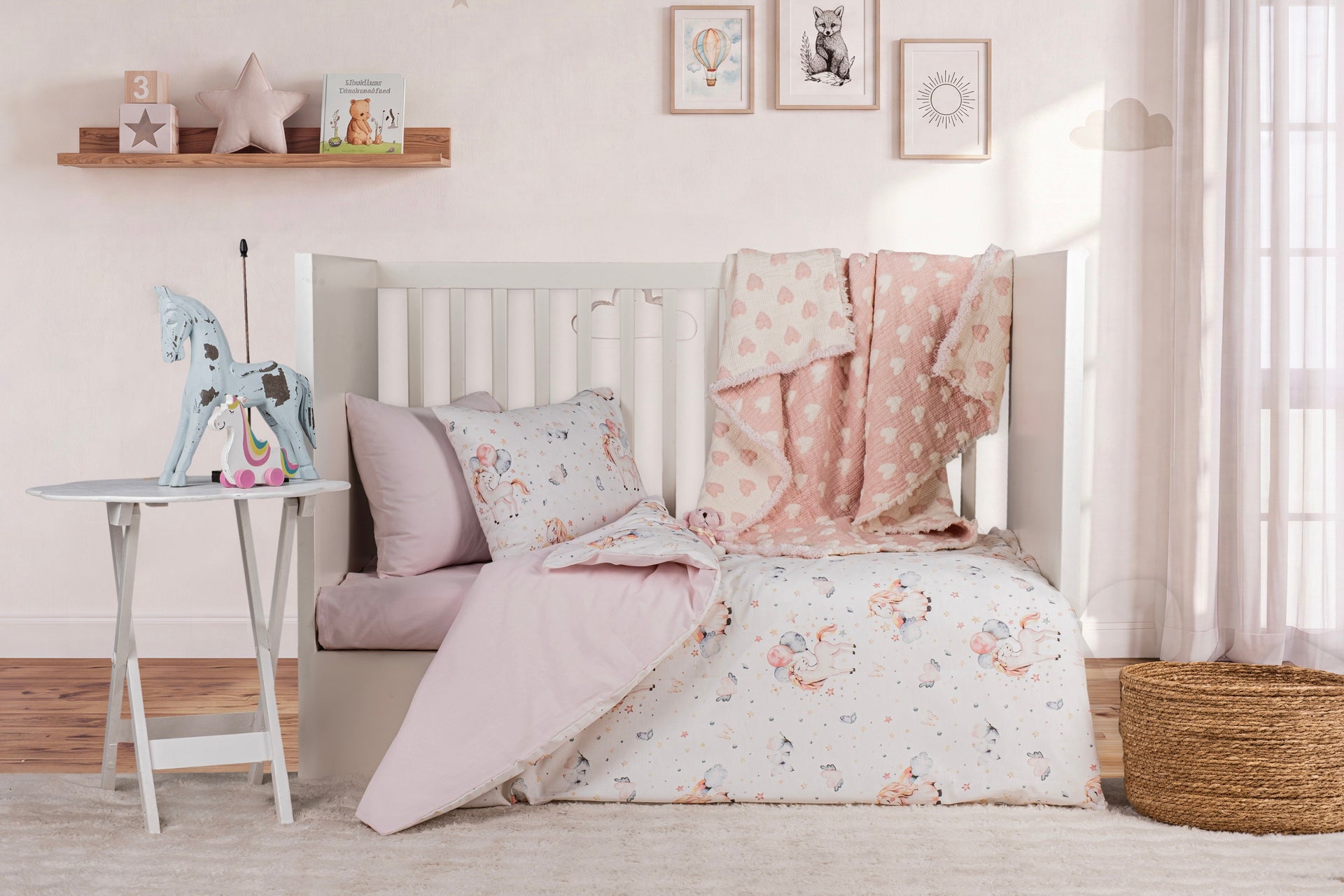 Постільна білизна Saheser Baby Pique Set 110 х 120 см. Unicorn Pudra