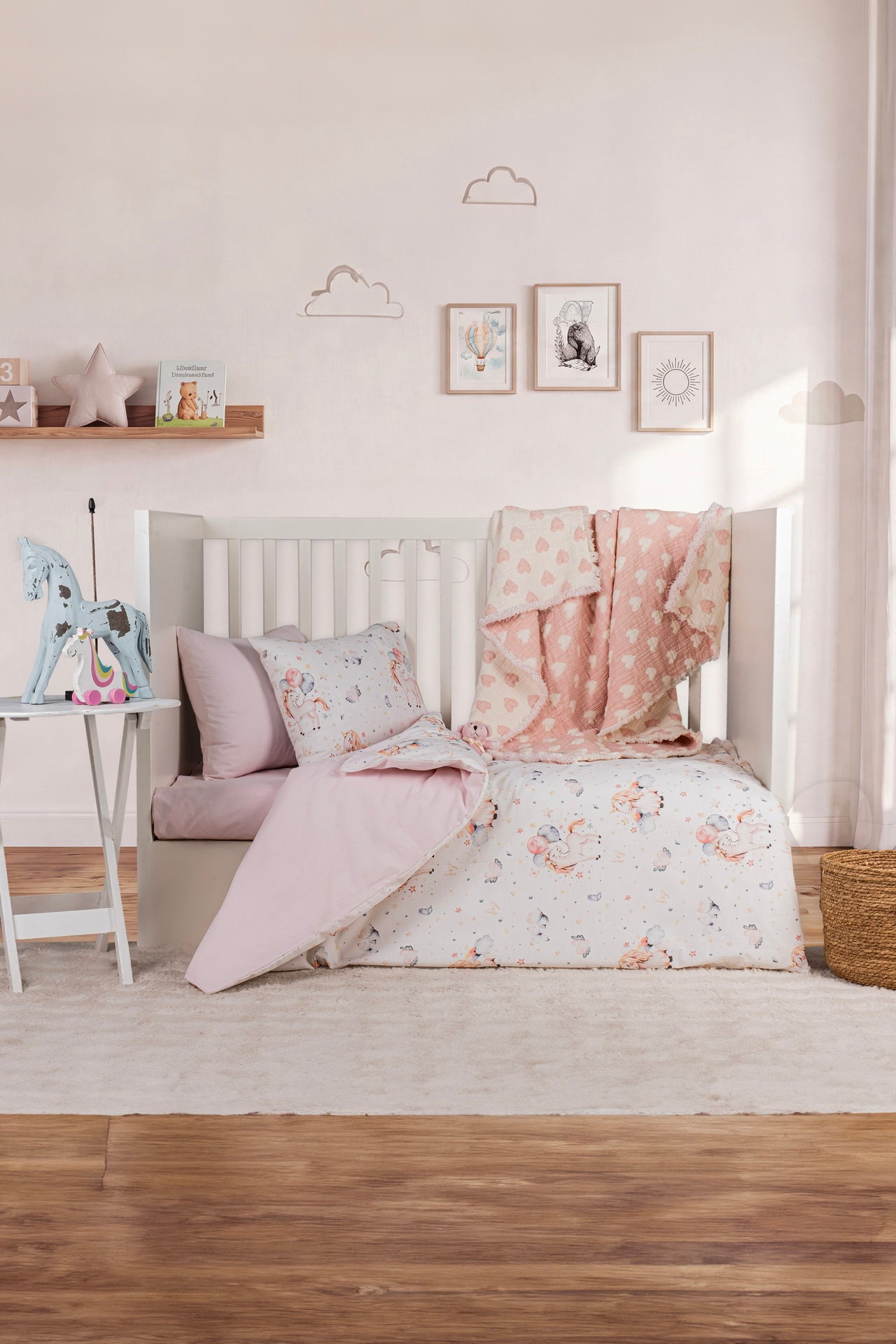 Постільна білизна Saheser Baby Pique Set 110 х 120 см. Unicorn Pudra
