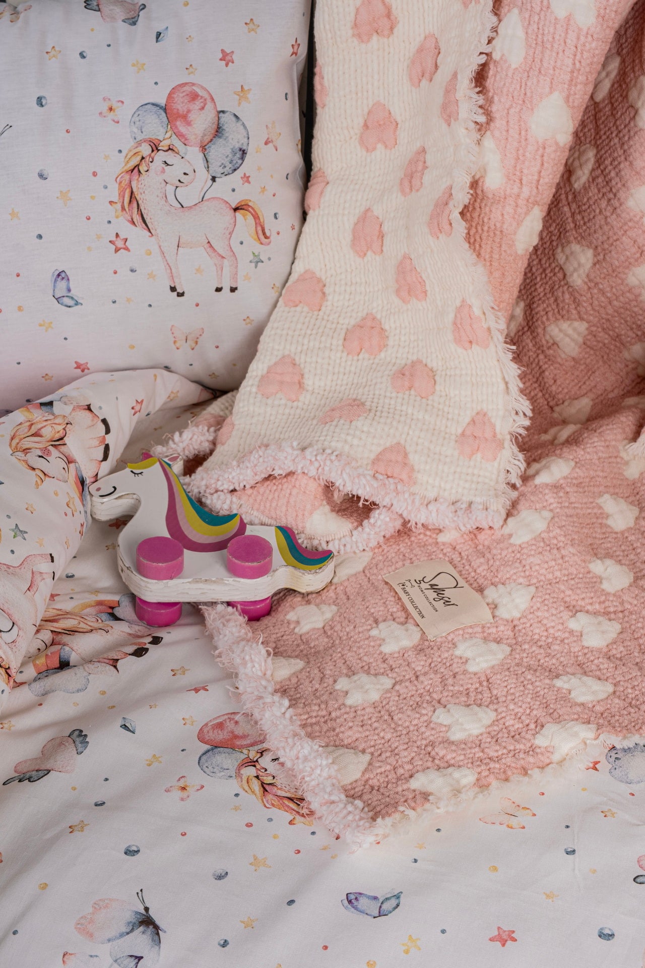 Постільна білизна Saheser Baby Pique Set 110 х 120 см. Unicorn Pudra