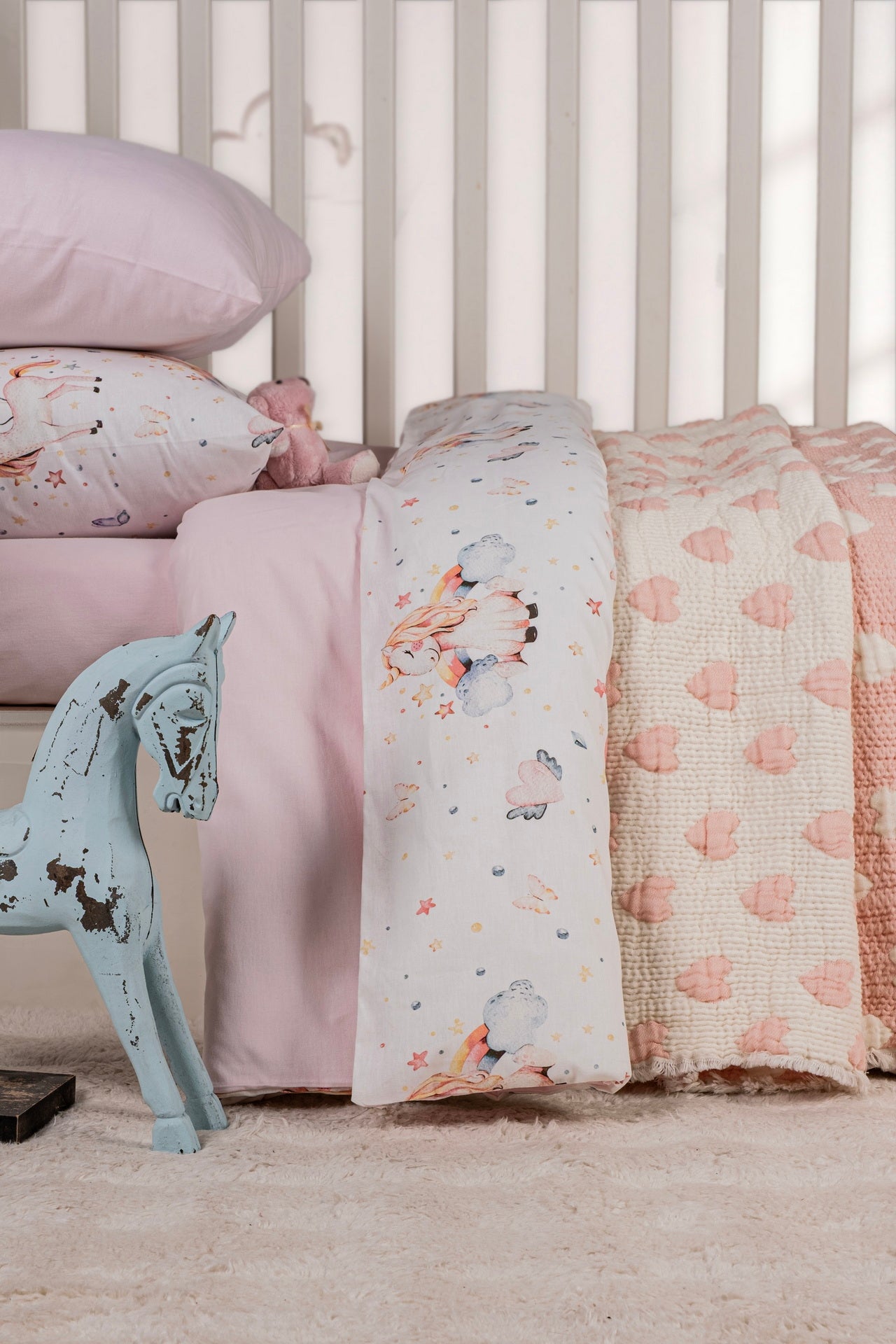 Постільна білизна Saheser Baby Pique Set 110 х 120 см. Unicorn Pudra