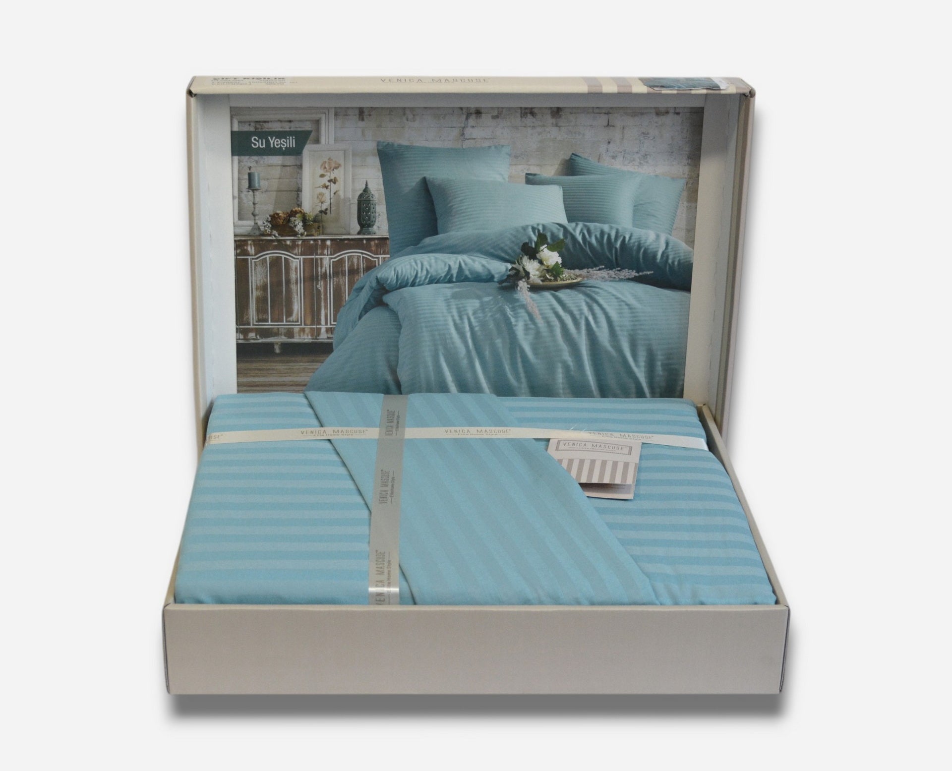 Постільна білизна Venica Mascuse Satin 200х220 см, простирадло 160х220+30 см Su Yesili