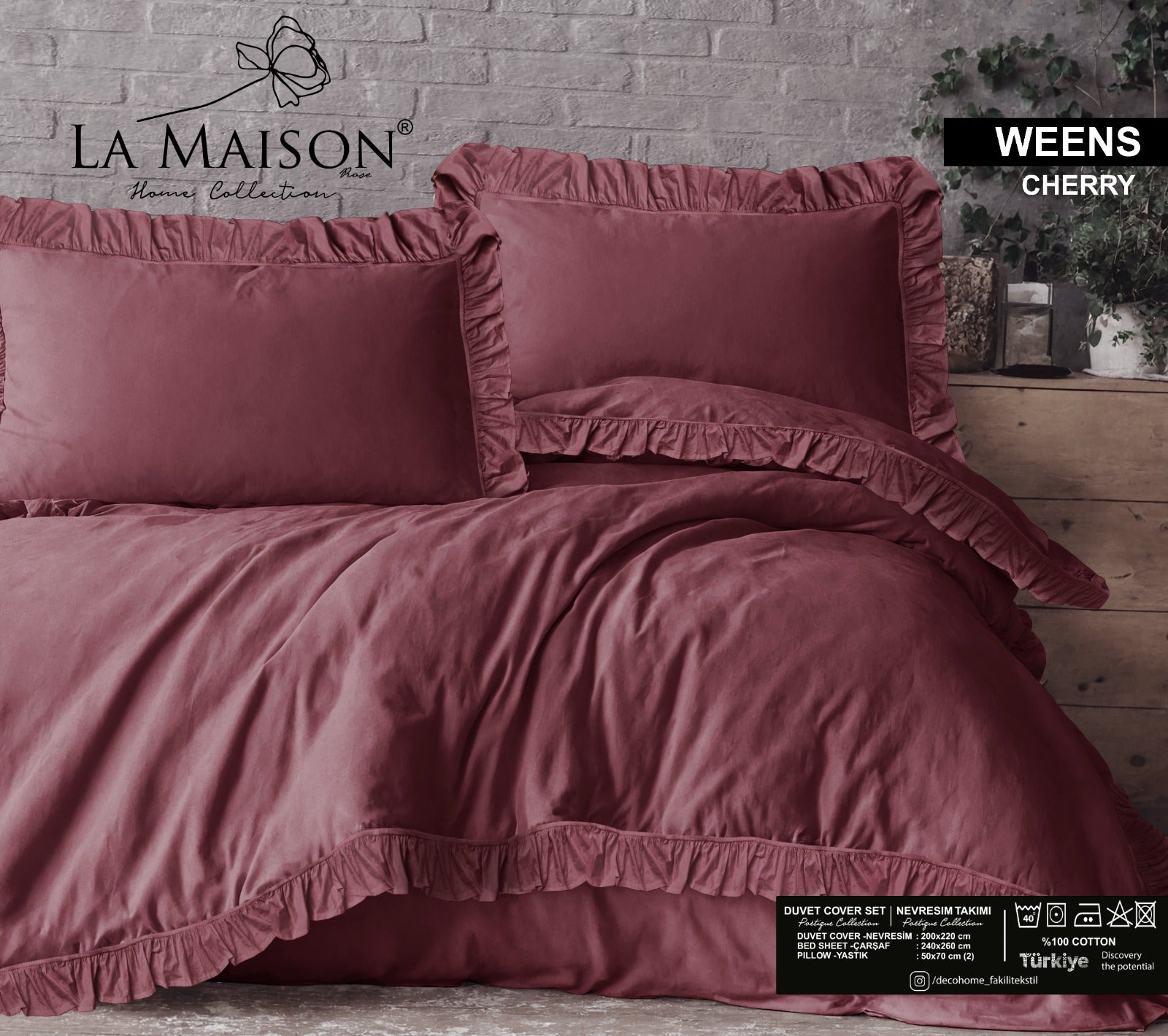 Постільна білизна La Maison Stonewashed 200 х 220 см  Weens Cherry