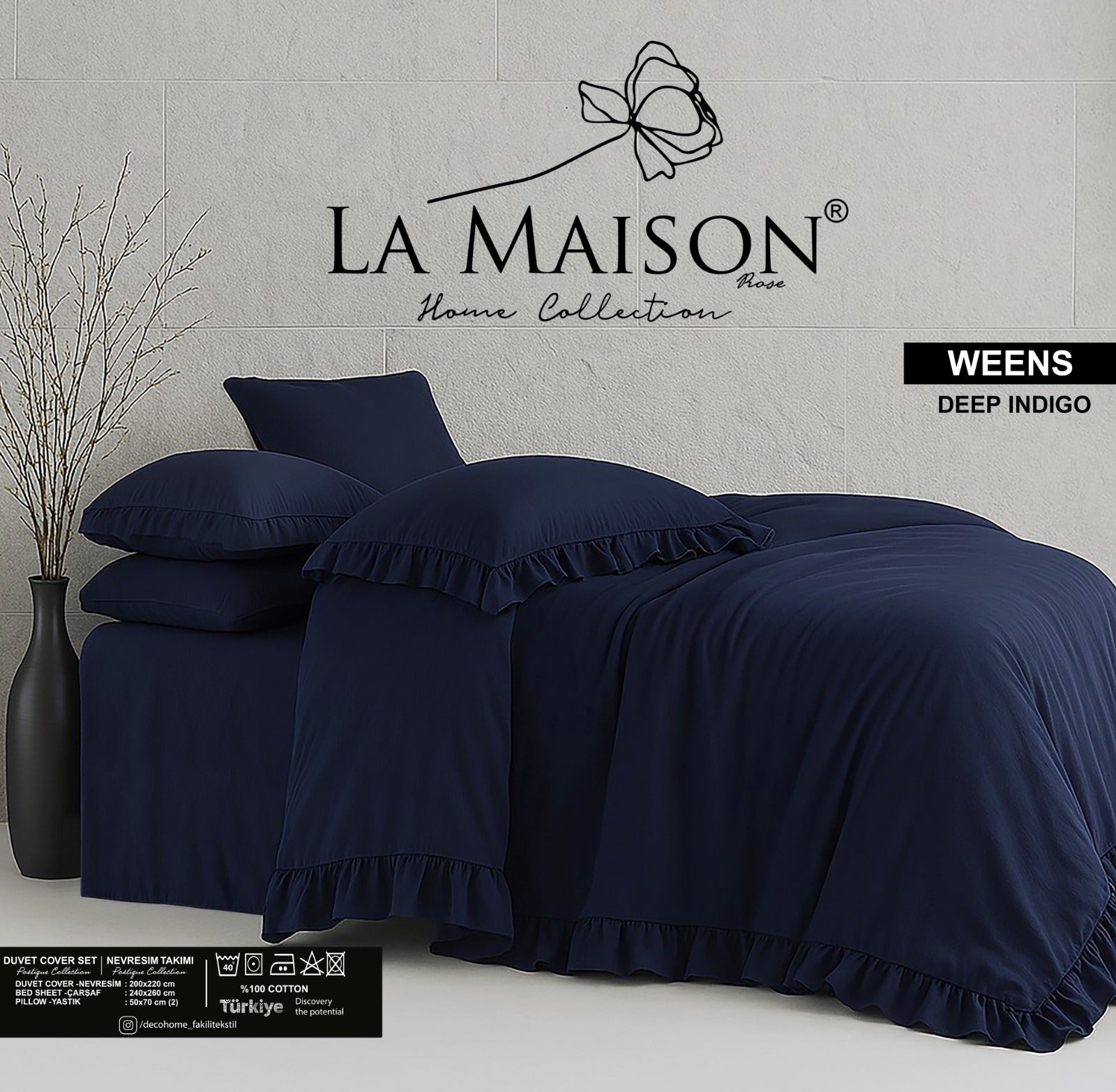 Постільна білизна La Maison Stonewashed 200 х 220 см  Weens Deep Indigo