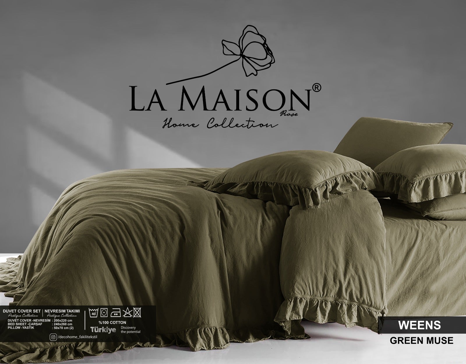 Постільна білизна La Maison Stonewashed 200 х 220 см  Weens Green Muse