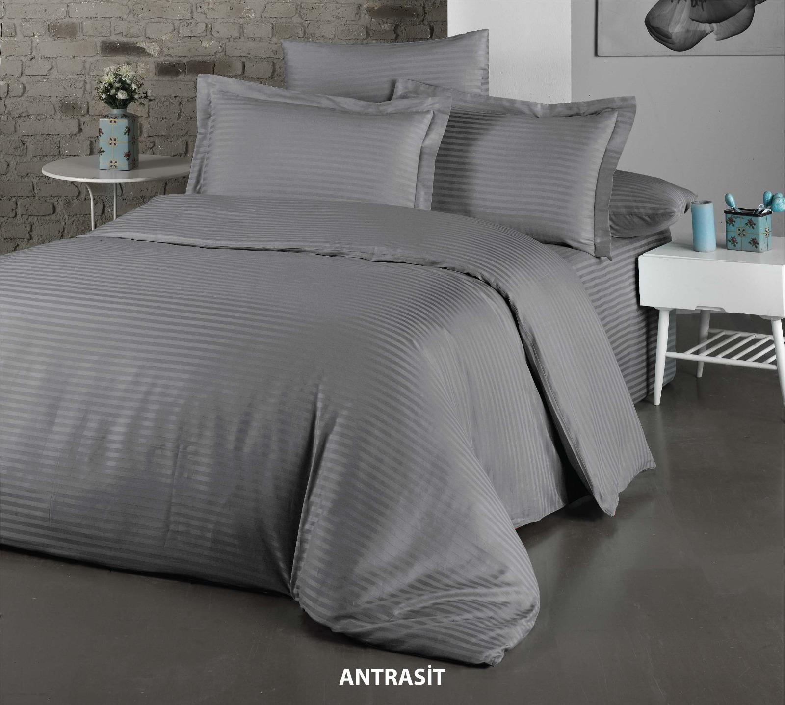 Постільна білизна Cotton Shine Stripe Satin 160х220 сімейний Antrasit