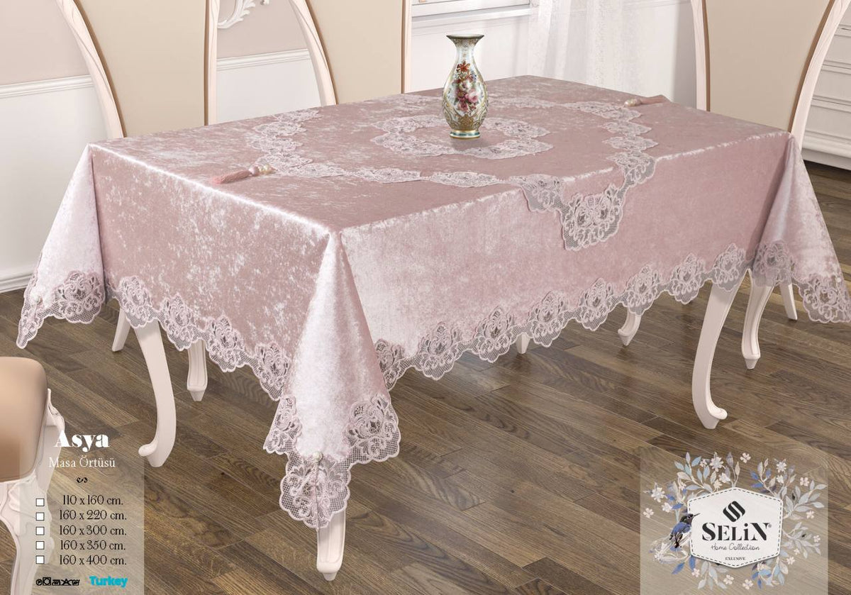 Велюрова скатертина Selin Asya 160х220 Бежева