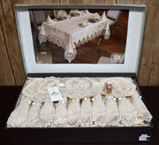 Велюрова скатертина з ранером Selin Azra Set 160x220 см.+12 серветок - Бежевий