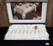 Велюрова скатертина з ранером Selin Azra Set 160x350 см.+12 серветок - Кремовий