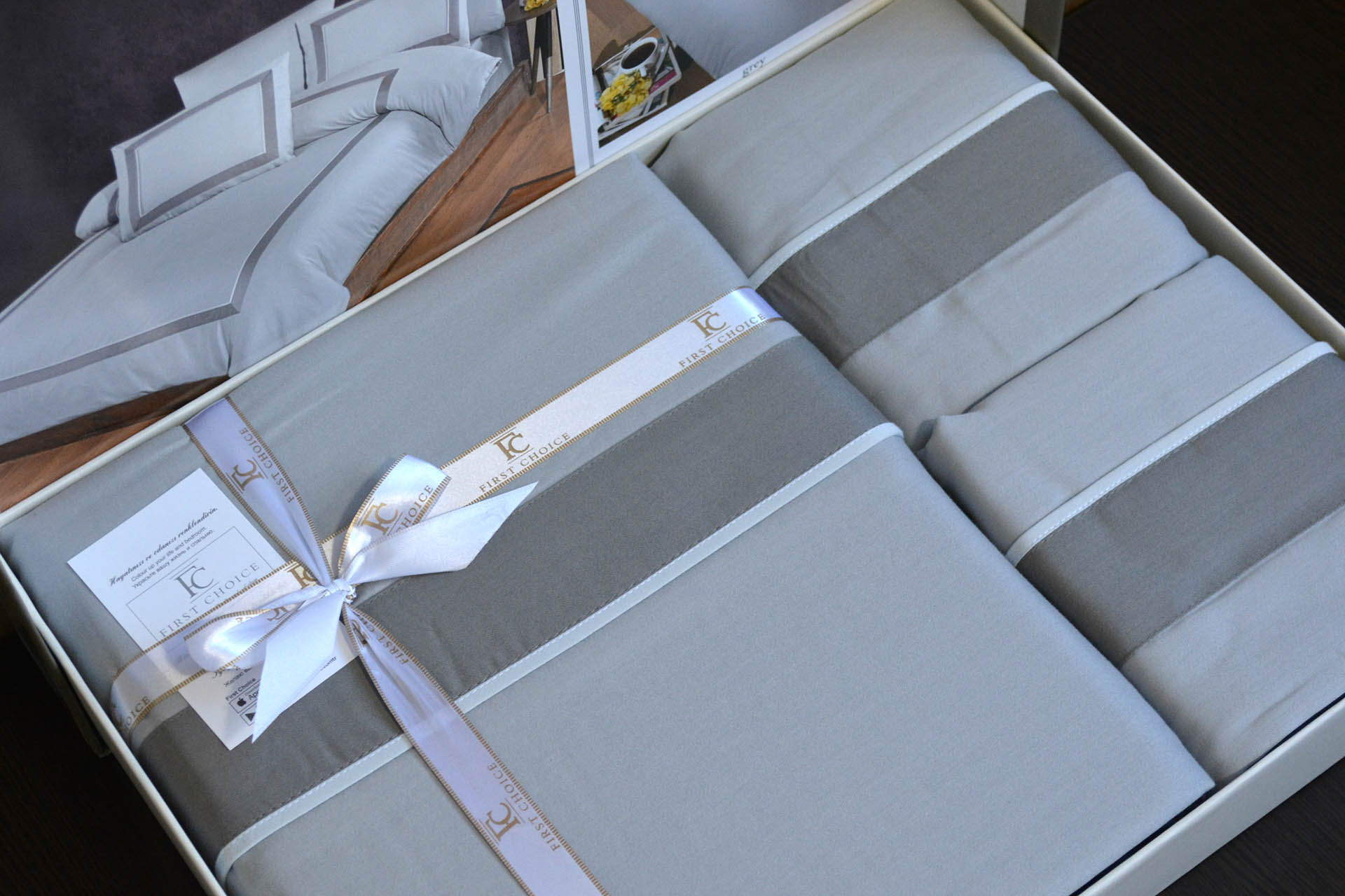 Комплект постільної білизни First Choice Deluxe Satin 200х220 Belezza Grey