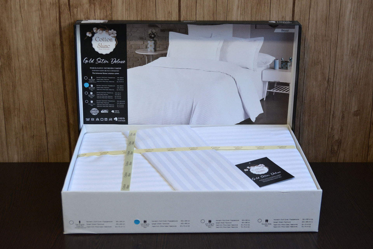 Постільна білизна Cotton Shine Stripe Satin 200х220 Beyaz