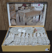 Велюрова скатертина з ранером Selin Beyza Set 160x220 см.+12 серветок - Бежевий
