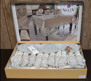 Велюрова скатертина з ранером Selin Beyza Set 160x220 см.+12 серветок - Кремовий