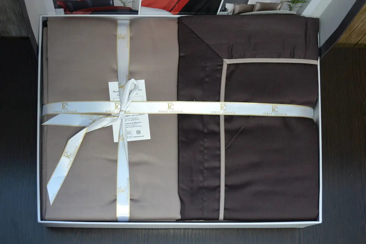 Комплект постільної білизни First Choice Deluxe Satin DARK 200х220 Serenity Brown Mink