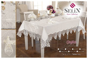 Лляна скатертина з ранером Selin Cagla Set 160×350+12 серветок Кремова