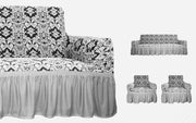 Жакардовый чохол на диван + 2 крісла Damask зі спідницею - Світло-сірий