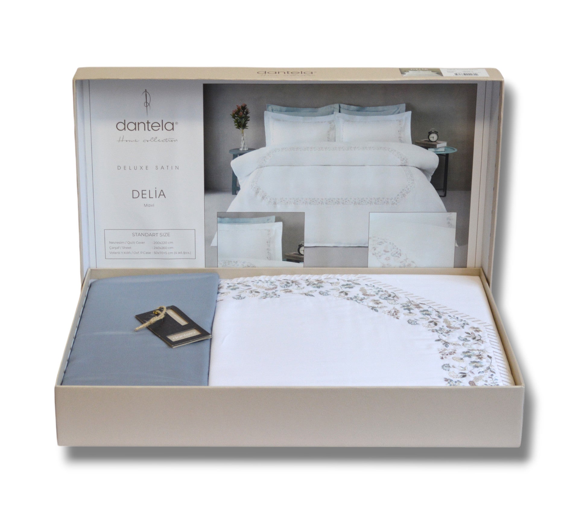 Комплект постільної білизни Dantela Digital Satin 200х220 см Delia Mavi