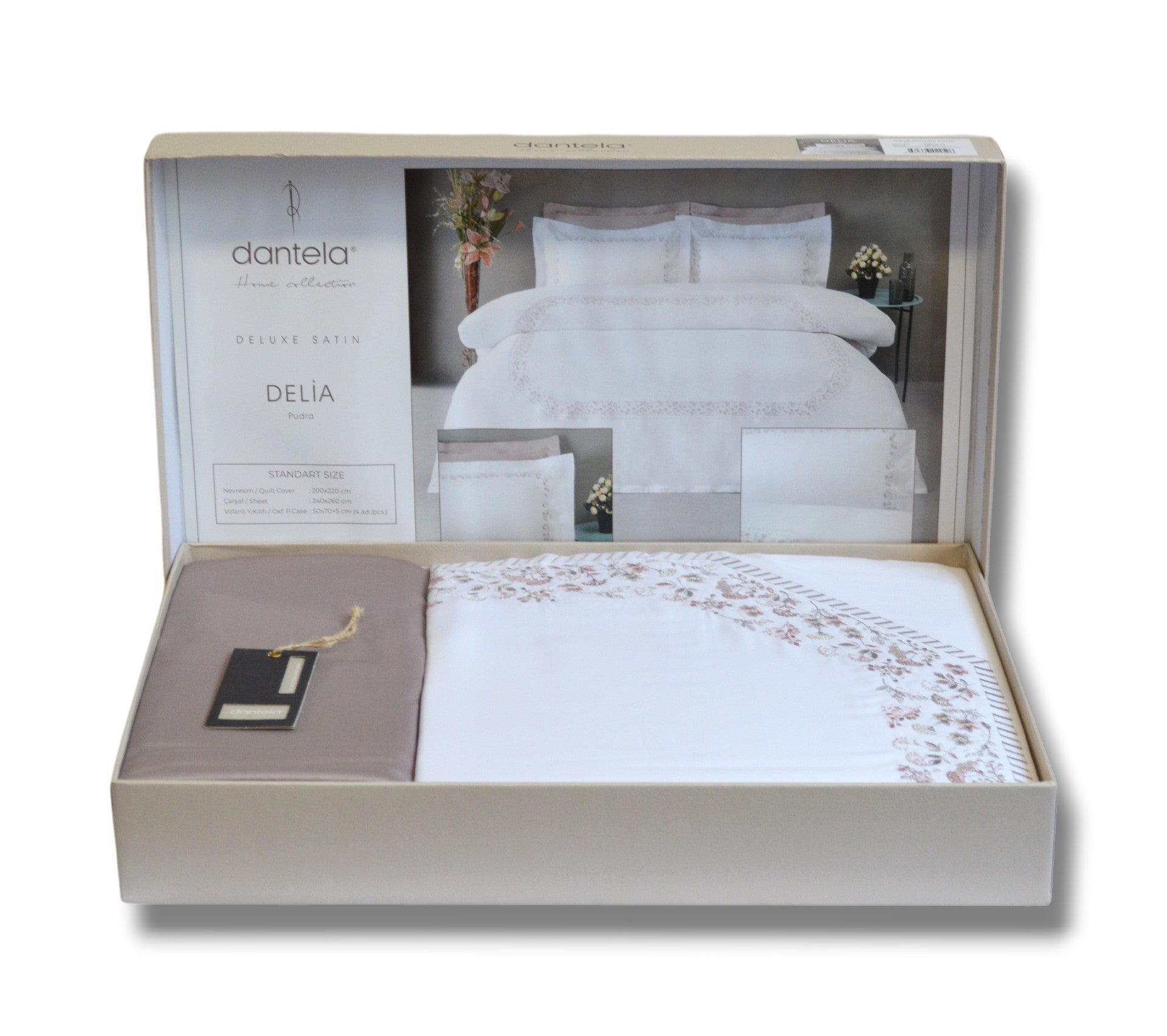 Комплект постільної білизни Dantela Digital Satin 200х220 см Delia Pudra