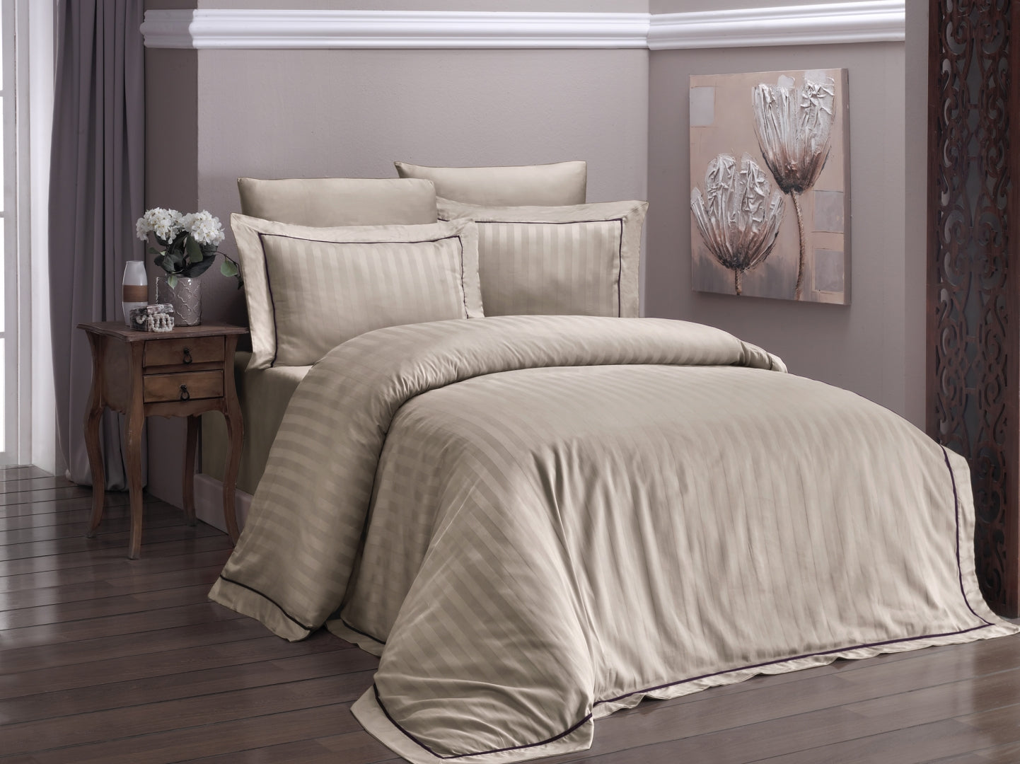 Постільна білизна First Choice Deluxe Satin сімейний 160 х 220 см Novel Line Cappuccino