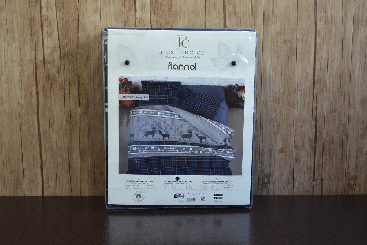 Комплект постільної білизни First Choice Flanel 160x220 см Happiness Navy Blue