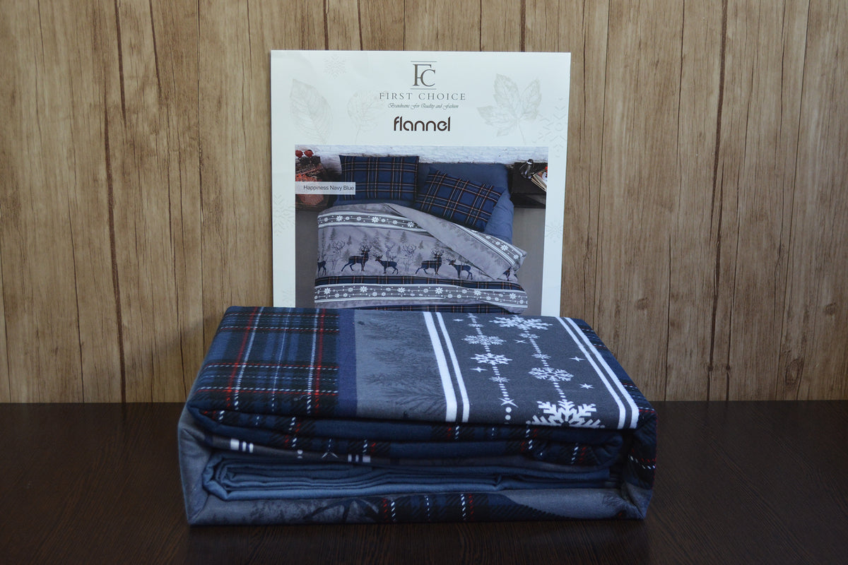Комплект постільної білизни First Choice Flanel 160x220 см Happiness Navy Blue