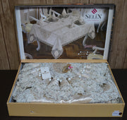 Велюрова скатертина з ранером Selin Gamze Set 160x350 см.+12 серветок - Бежевий