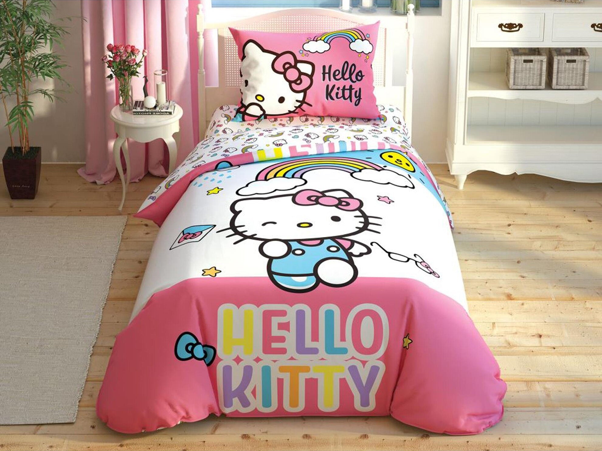 Постільна білизна TAC Disney 160x220 см Hello Kitty Rainbow