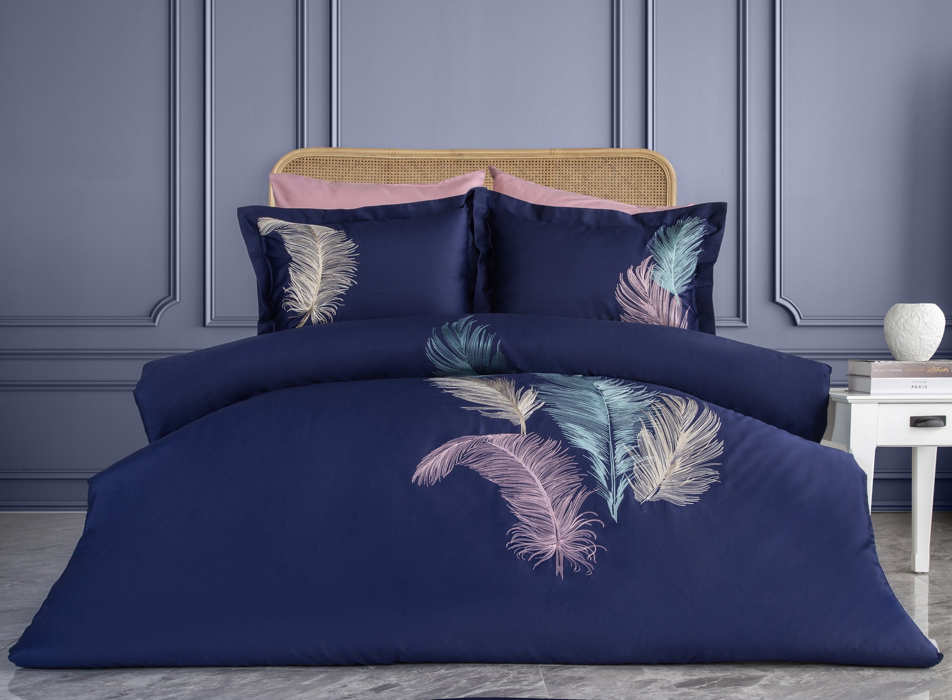 Комплект постільної білизни Dantela Digital Satin 200х220 см Iz Lacivert