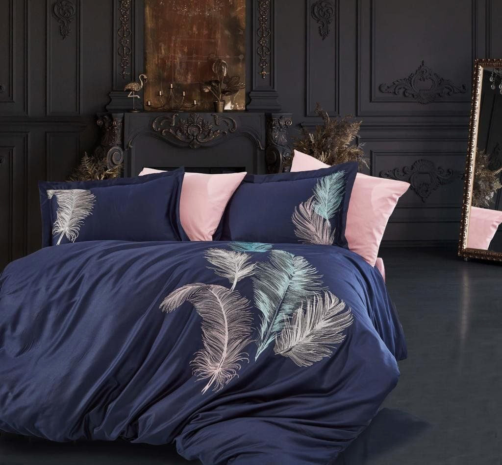Комплект постільної білизни Dantela Digital Satin 200х220 см Iz Lacivert