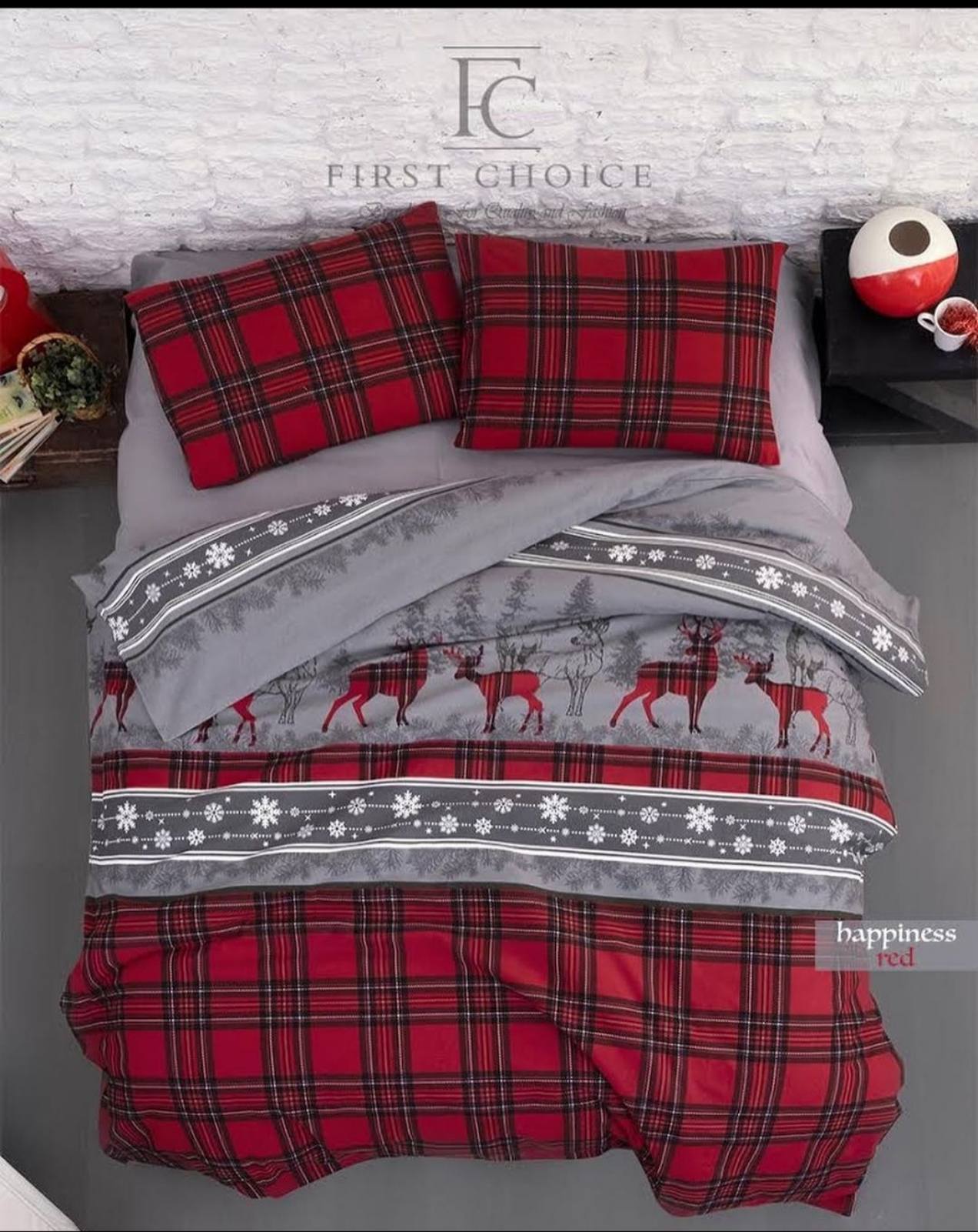 Комплект постільної білизни First Choice Flanel 200x220 см Happiness Red
