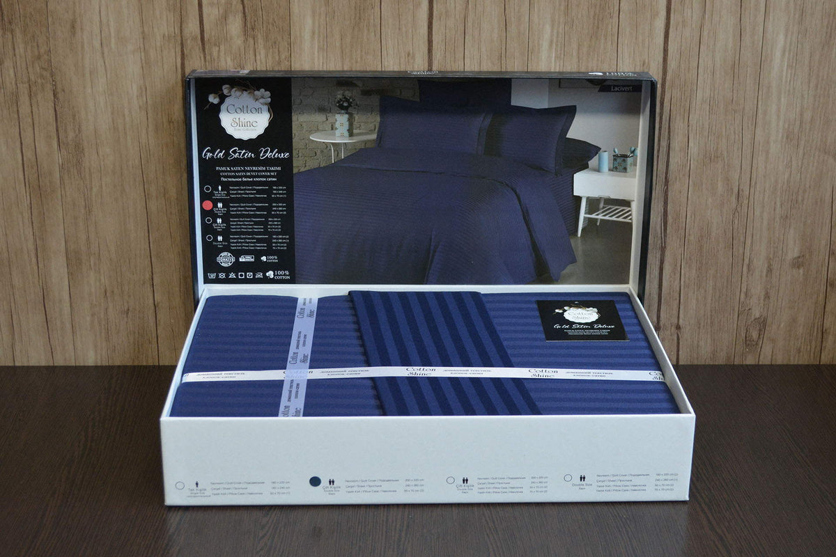Постільна білизна Cotton Shine Stripe Satin 200х220 Lacivert