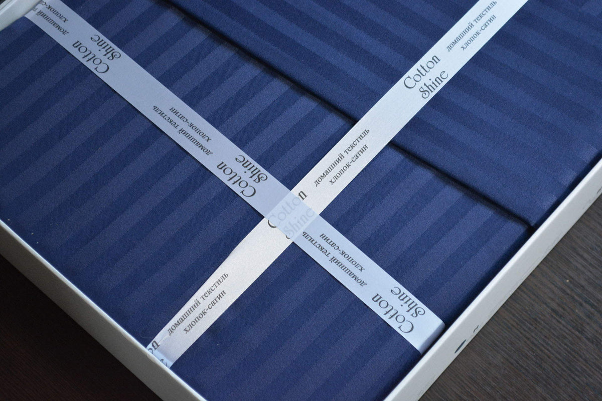 Постільна білизна Cotton Shine Stripe Satin 200х220 Lacivert