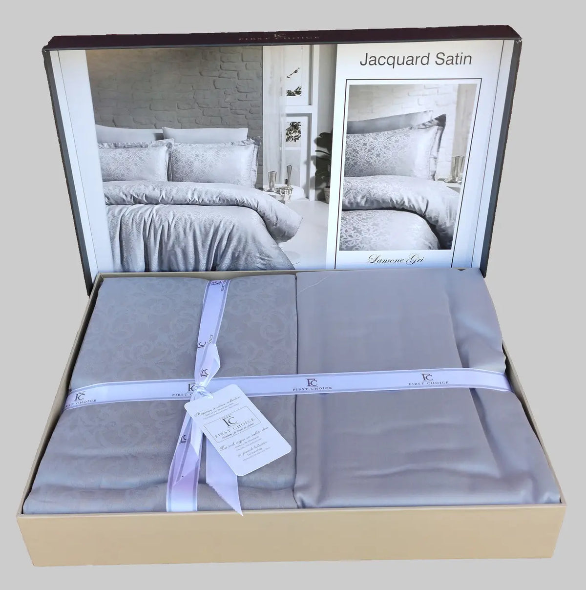 Постільна білизна First Choice Jacquard Satin 200 х 220 см Lamone Grey
