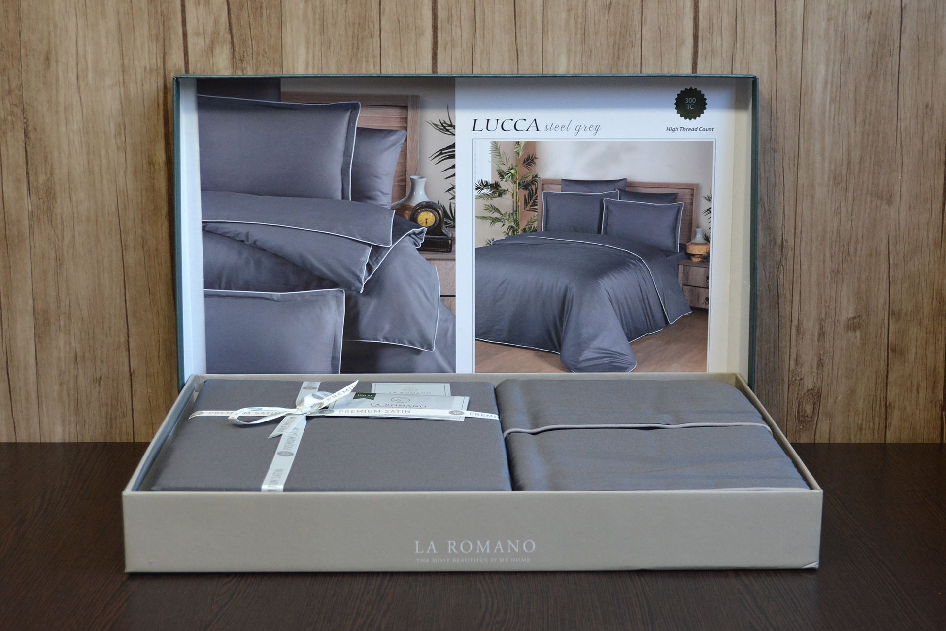 Постільна білизна La Romano Premium Satin 160×220 см сімейна Lucca Grey