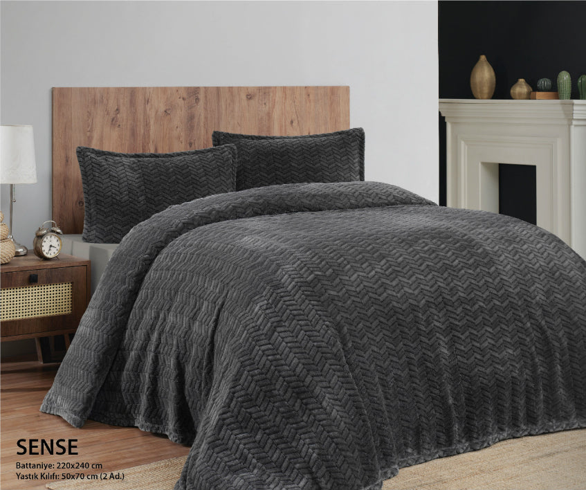 Покривало з наволочками Merinos Sense 220×240 см. Антрацит