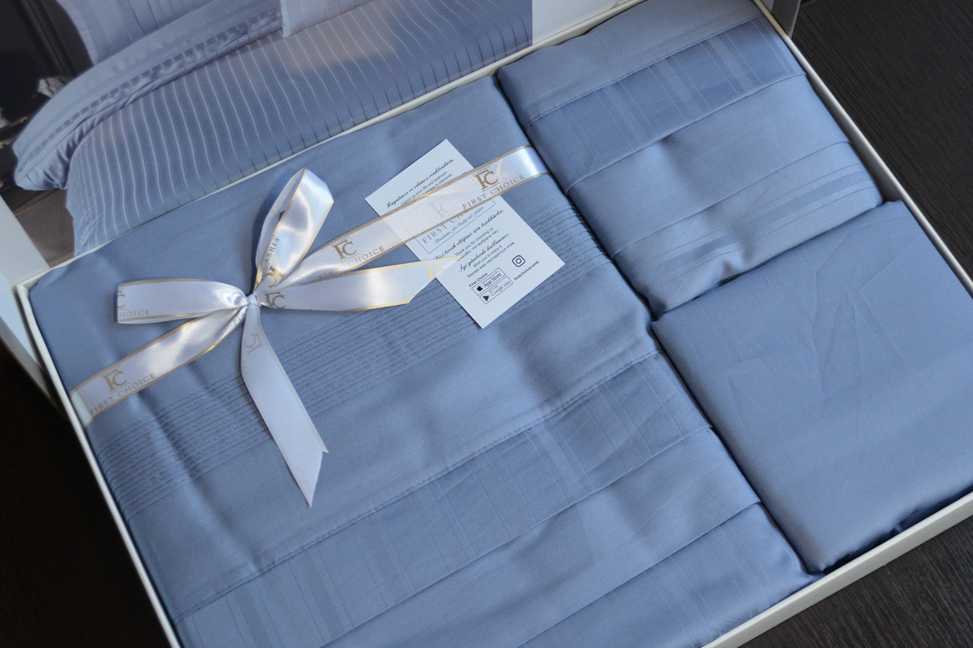 Комплект постільної білизни First Choice Deluxe Satin 200х220 New Treand Dusty Blue