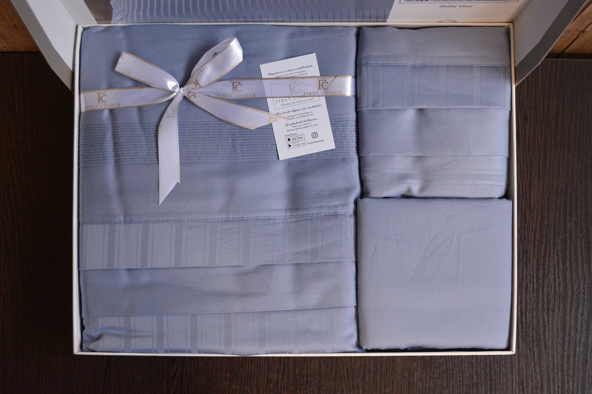 Комплект постільної білизни First Choice Deluxe Satin 200х220 New Treand Dusty Blue