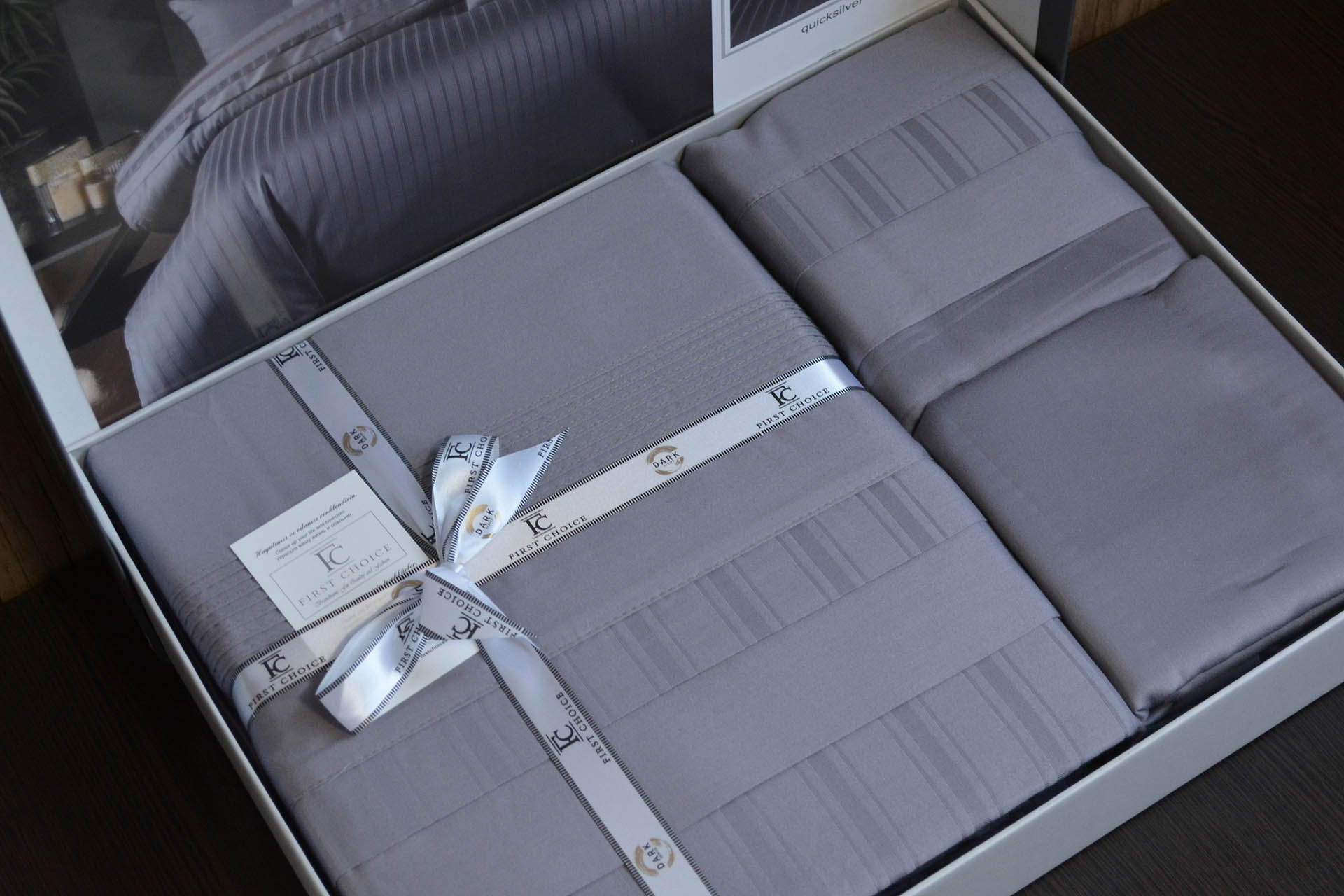 Комплект постільної білизни First Choice Deluxe Satin DARK 200х220 New Trend Quick Silver