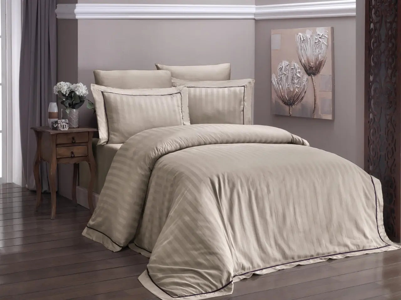 Комплект постільної білизни First Choice Deluxe Satin 200х220 Nove Line Cappuccino