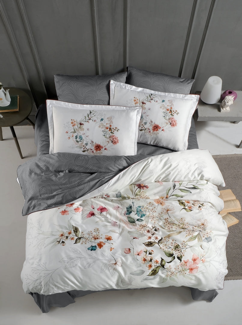 Постільна білизна La Romano Premium Satin 200×220 см Floral Grey