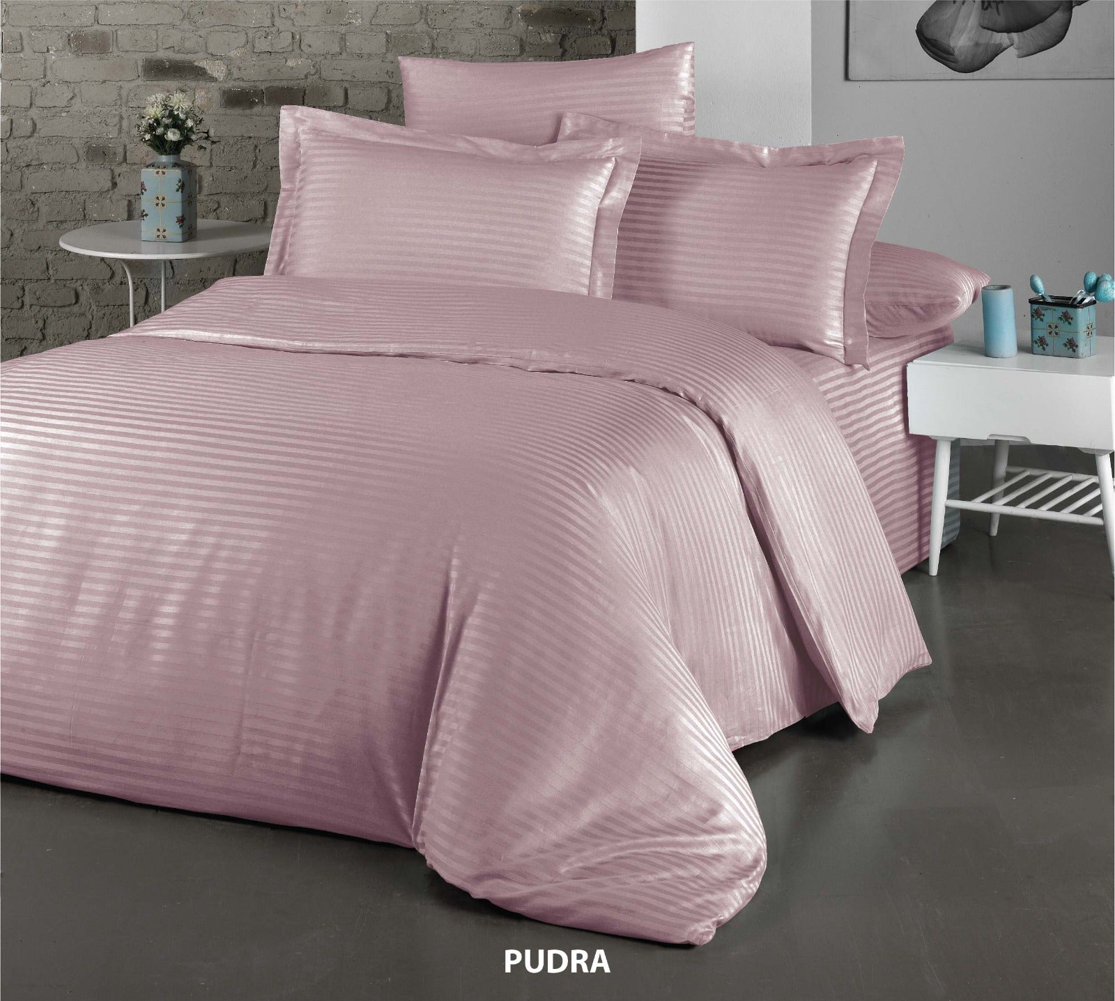 Постільна білизна Cotton Shine Stripe Satin 160х220 сімейний Pudra