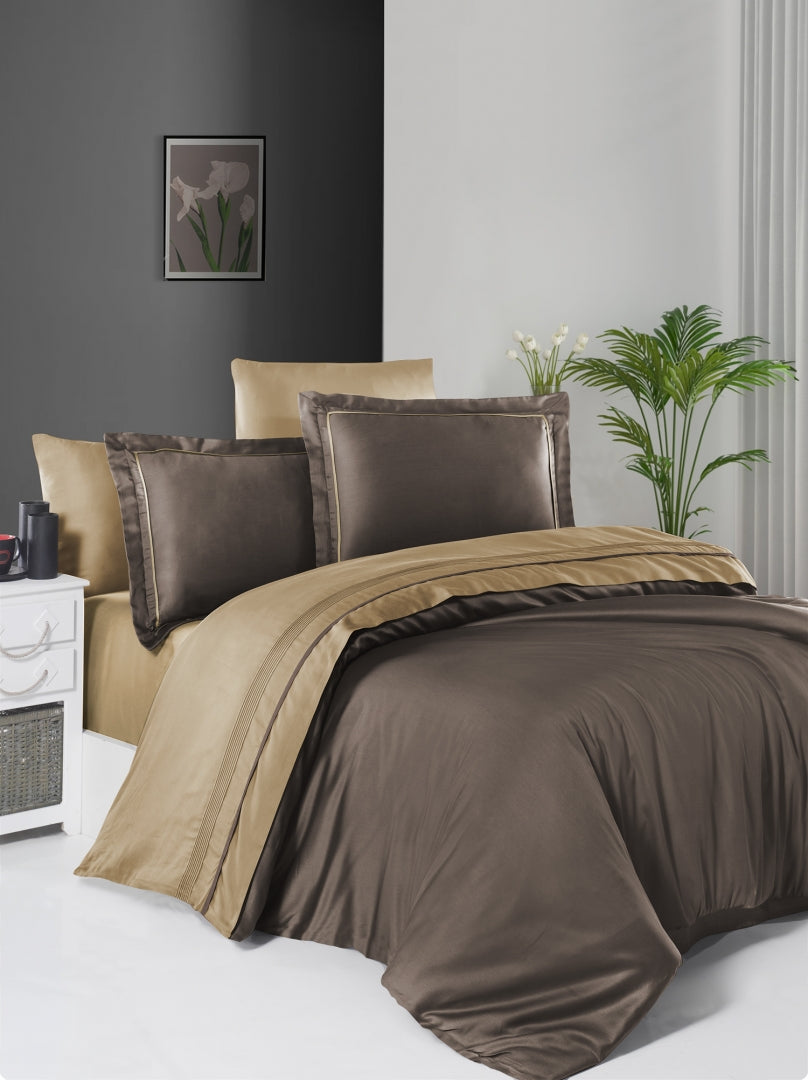 Постільна білизна First Choice Deluxe Satin 200 х 220 см Serenity Brown Caramel