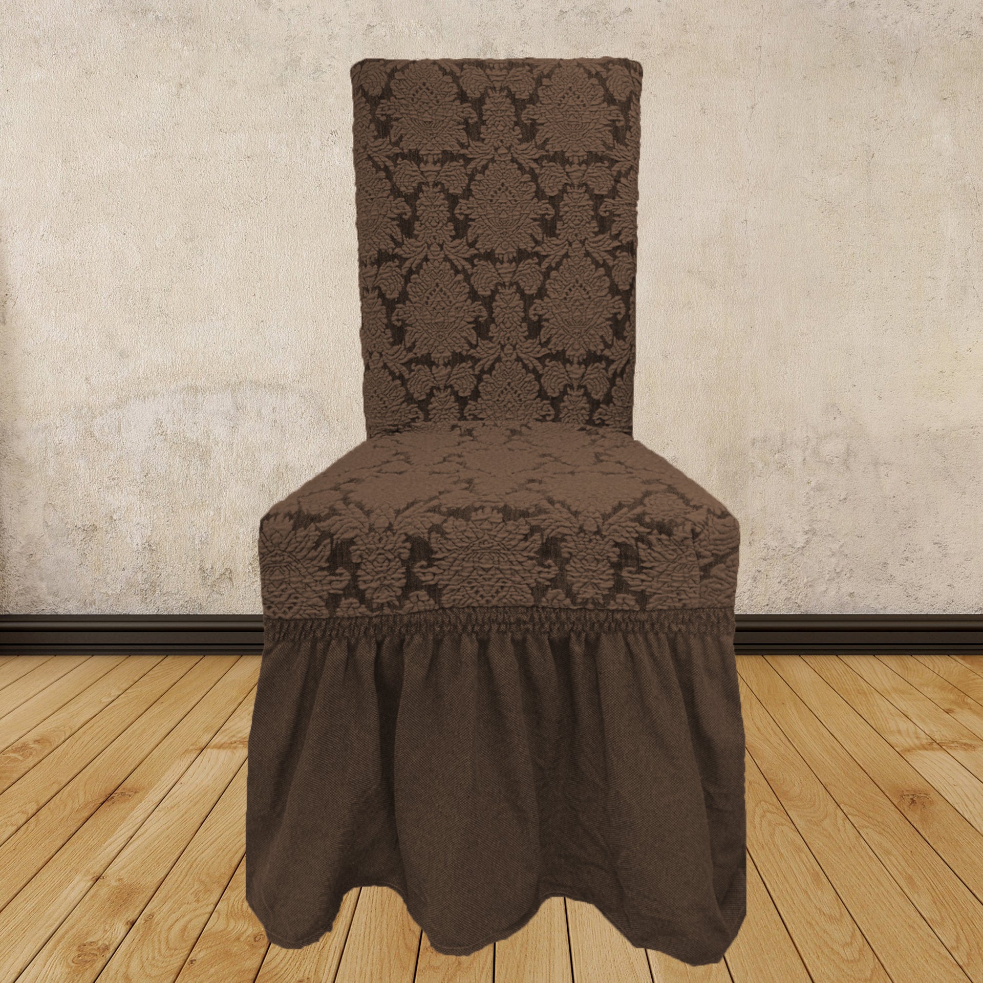 Чохли на стільці Damask зі спідницею (жакард) - Коричневий