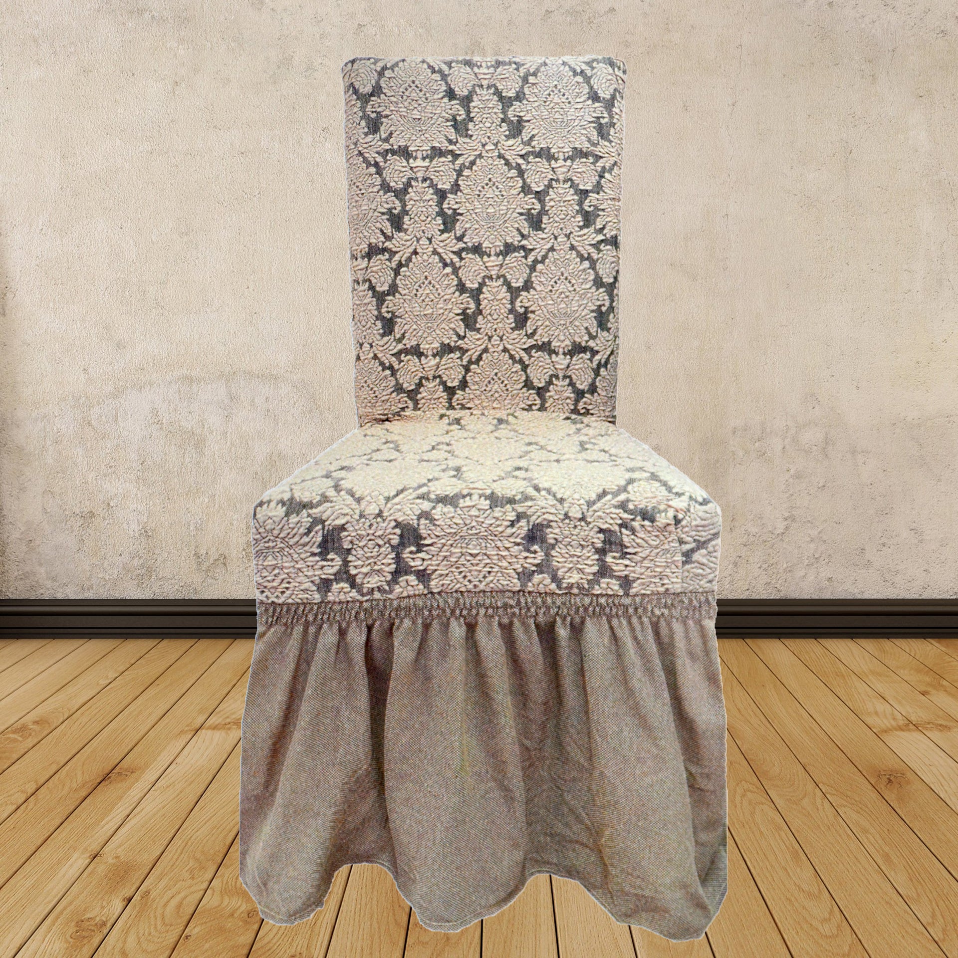 Чохли на стільці Damask зі спідницею (жакард) - Слонова кістка