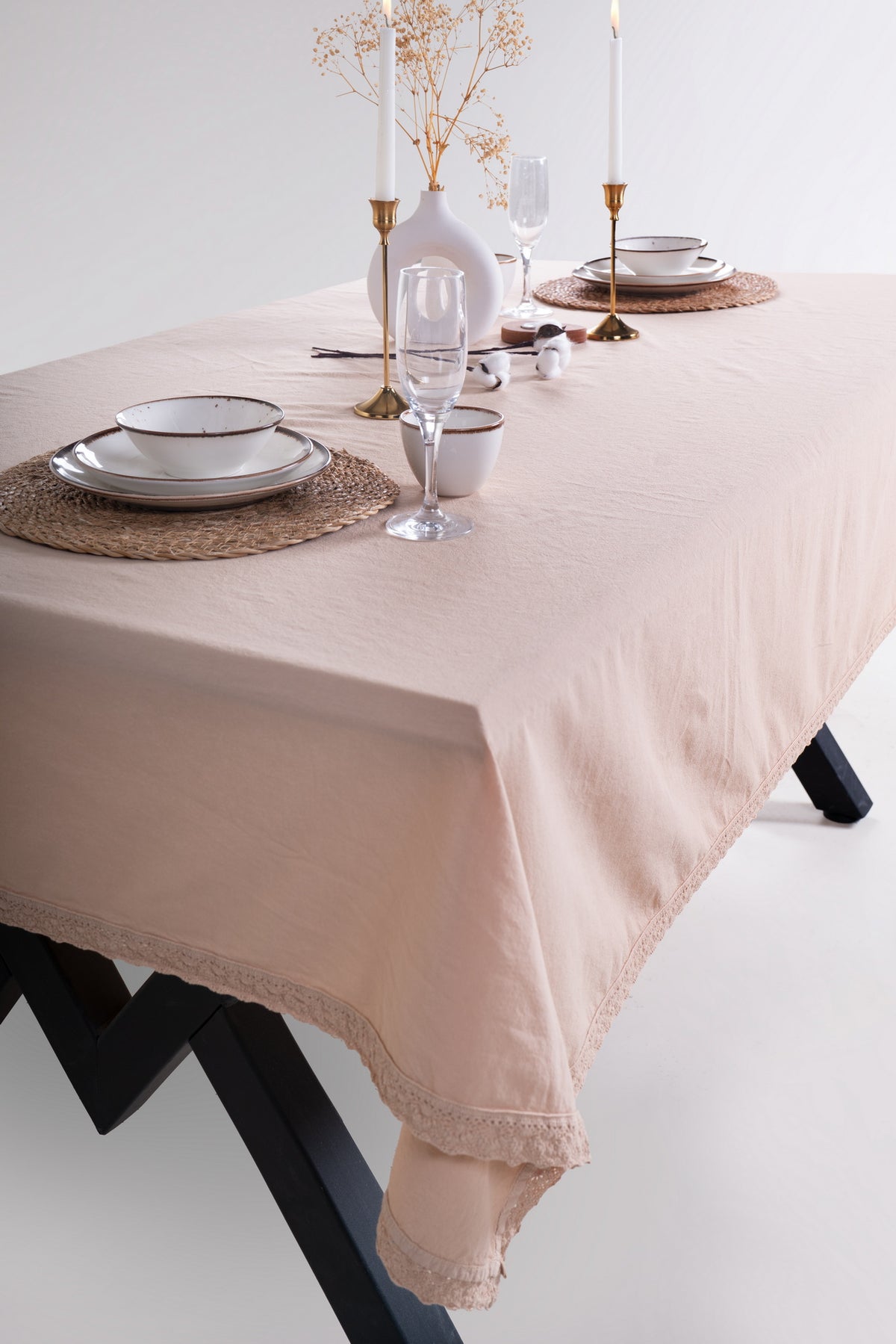 Скатертина з вареної бавовни Limasso French 160×220 см. Akdeniz Bej