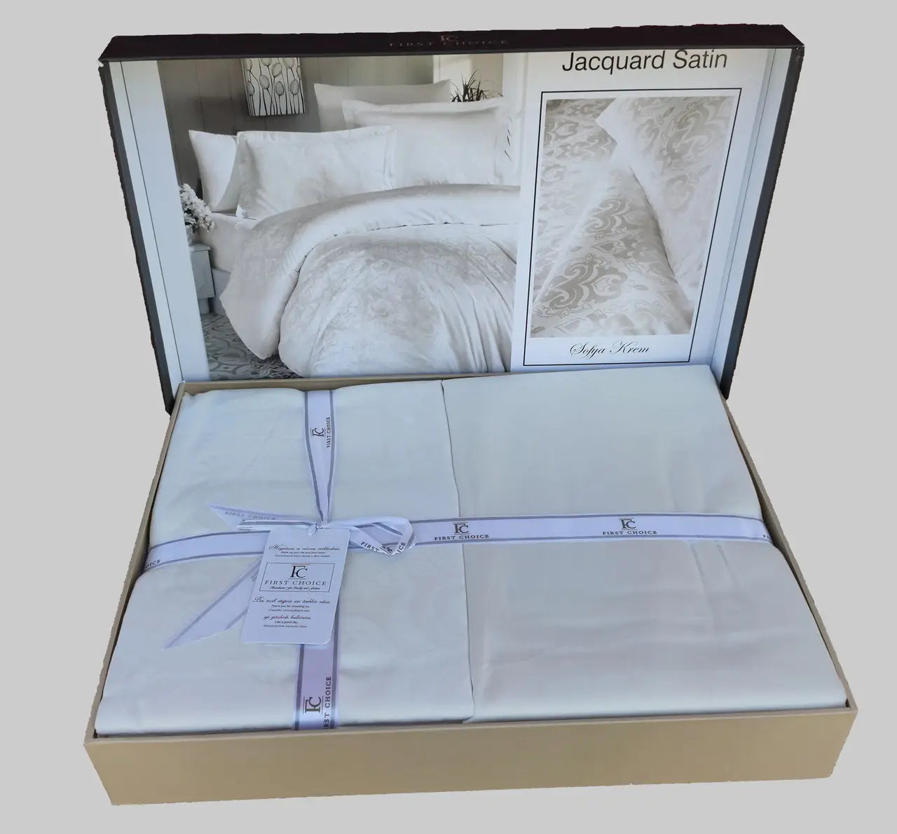 Постільна білизна First Choice Jacquard Satin 200 х 220 см Sofya Cream