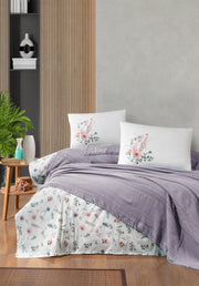 Постільна білизна з пледом First Choice Ranforce Sole Pique 220 х 240 см Lilac