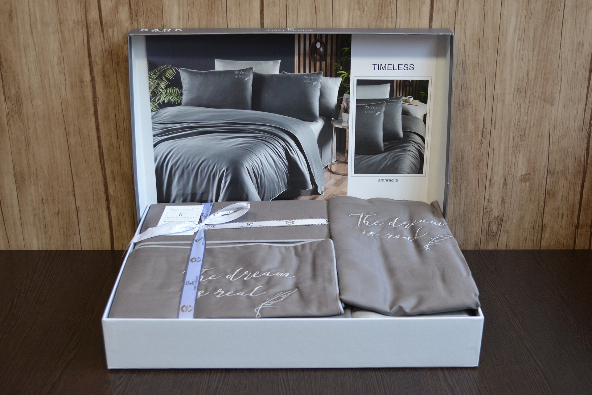 Комплект постільної білизни First Choice Deluxe Satin DARK 200х220 Timeless Antracite